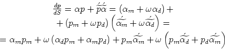 \begin{displaymath}&#13;\begin{array}{c}&#13;\frac{dp}{dS} = \alpha{p} + \acute{\widet...&#13;... p_d \acute{\widetilde{\alpha_m}}\right) \nonumber&#13;\end{array}\end{displaymath}